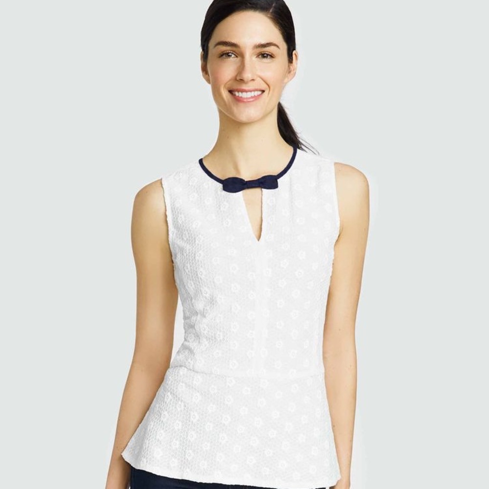 Draper James White Peplum Bow tie Shirt